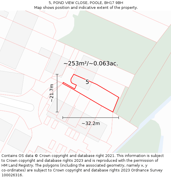5, POND VIEW CLOSE, POOLE, BH17 9BH: Plot and title map