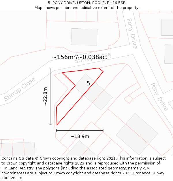 5, PONY DRIVE, UPTON, POOLE, BH16 5SR: Plot and title map