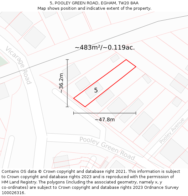 5, POOLEY GREEN ROAD, EGHAM, TW20 8AA: Plot and title map