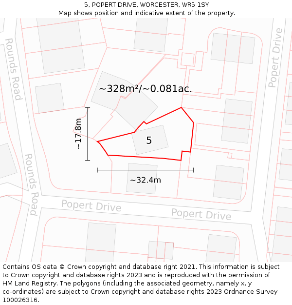 5, POPERT DRIVE, WORCESTER, WR5 1SY: Plot and title map