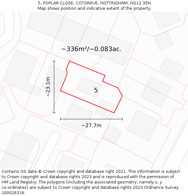 5, POPLAR CLOSE, COTGRAVE, NOTTINGHAM, NG12 3SN: Plot and title map