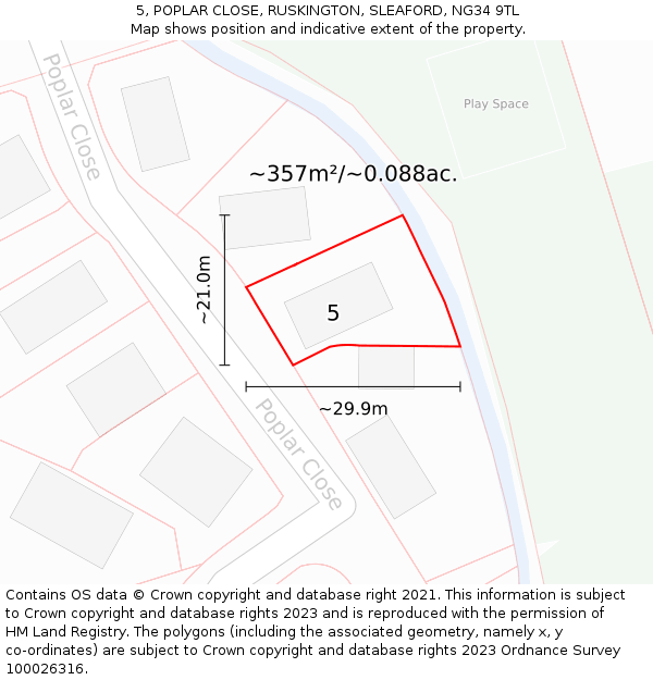 5, POPLAR CLOSE, RUSKINGTON, SLEAFORD, NG34 9TL: Plot and title map