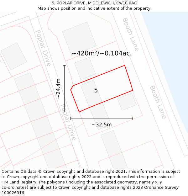 5, POPLAR DRIVE, MIDDLEWICH, CW10 0AG: Plot and title map