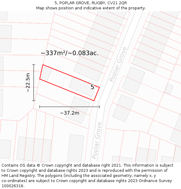 5, POPLAR GROVE, RUGBY, CV21 2QR: Plot and title map