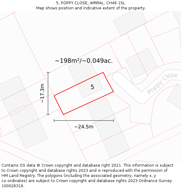 5, POPPY CLOSE, WIRRAL, CH46 1SL: Plot and title map