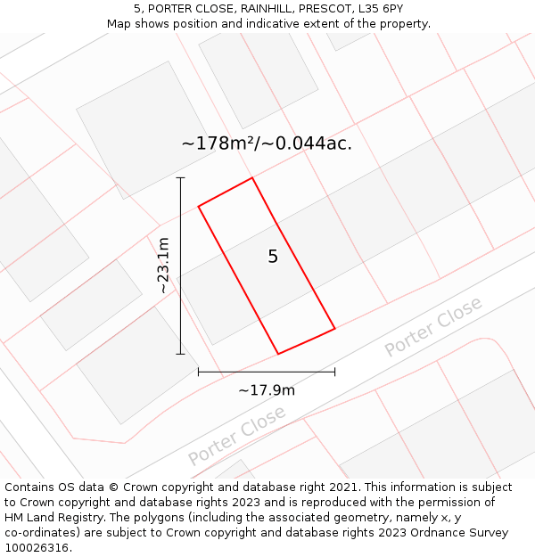 5, PORTER CLOSE, RAINHILL, PRESCOT, L35 6PY: Plot and title map