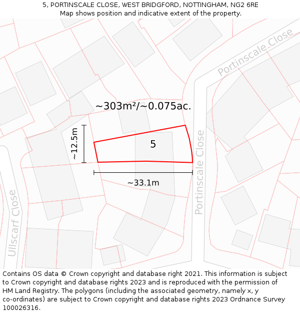 5, PORTINSCALE CLOSE, WEST BRIDGFORD, NOTTINGHAM, NG2 6RE: Plot and title map