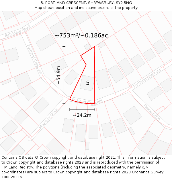 5, PORTLAND CRESCENT, SHREWSBURY, SY2 5NG: Plot and title map