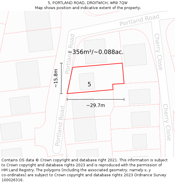 5, PORTLAND ROAD, DROITWICH, WR9 7QW: Plot and title map