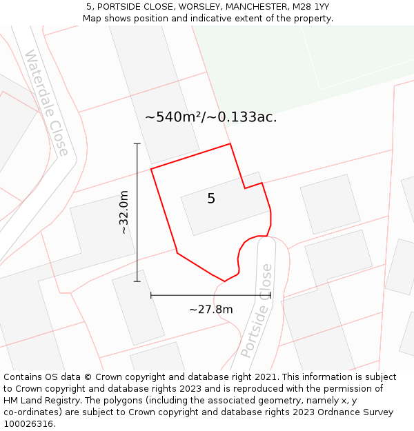 5, PORTSIDE CLOSE, WORSLEY, MANCHESTER, M28 1YY: Plot and title map