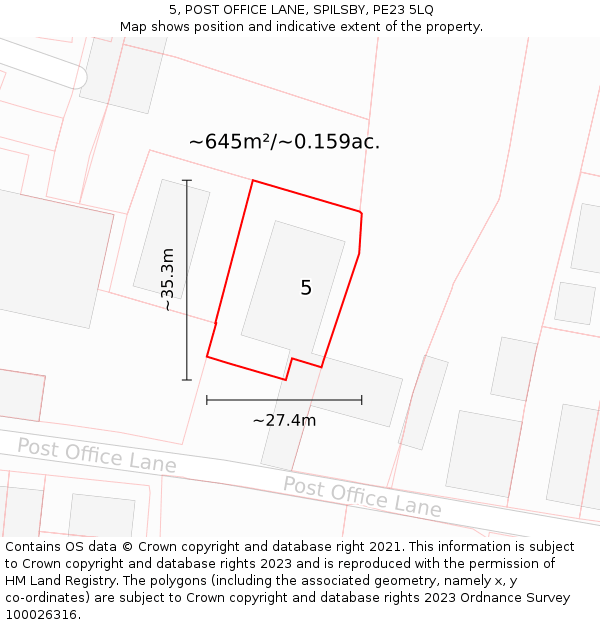 5, POST OFFICE LANE, SPILSBY, PE23 5LQ: Plot and title map