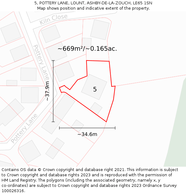 5, POTTERY LANE, LOUNT, ASHBY-DE-LA-ZOUCH, LE65 1SN: Plot and title map