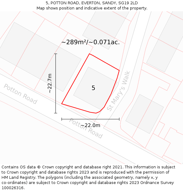 5, POTTON ROAD, EVERTON, SANDY, SG19 2LD: Plot and title map