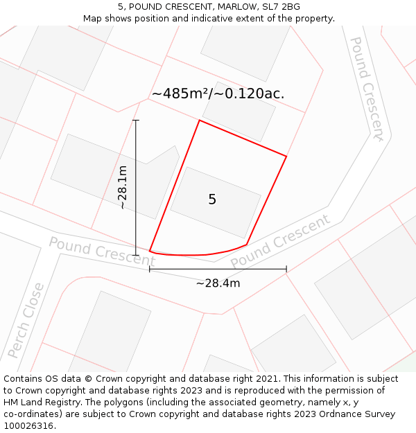 5, POUND CRESCENT, MARLOW, SL7 2BG: Plot and title map