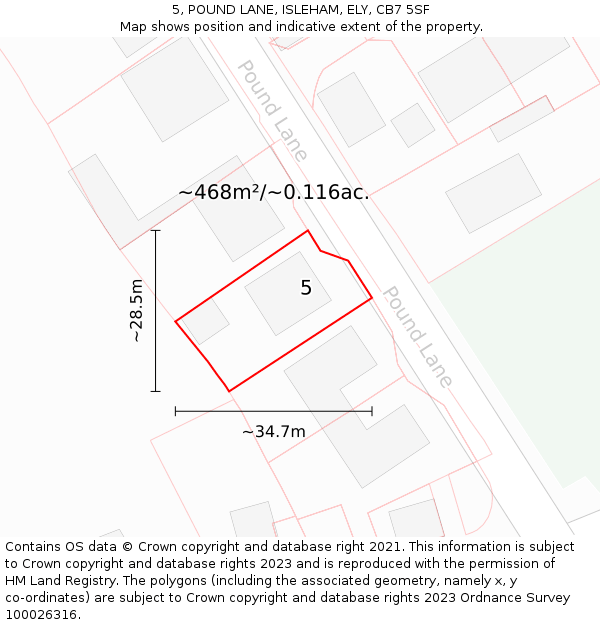 5, POUND LANE, ISLEHAM, ELY, CB7 5SF: Plot and title map