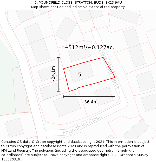 5, POUNDFIELD CLOSE, STRATTON, BUDE, EX23 9AU: Plot and title map