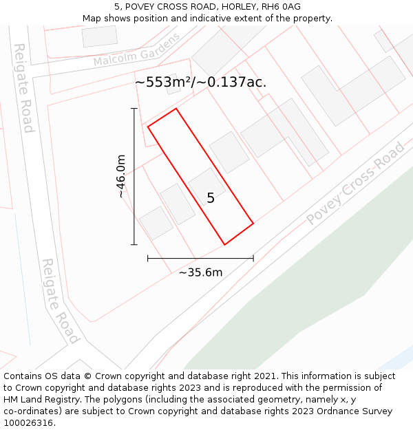 5, POVEY CROSS ROAD, HORLEY, RH6 0AG: Plot and title map