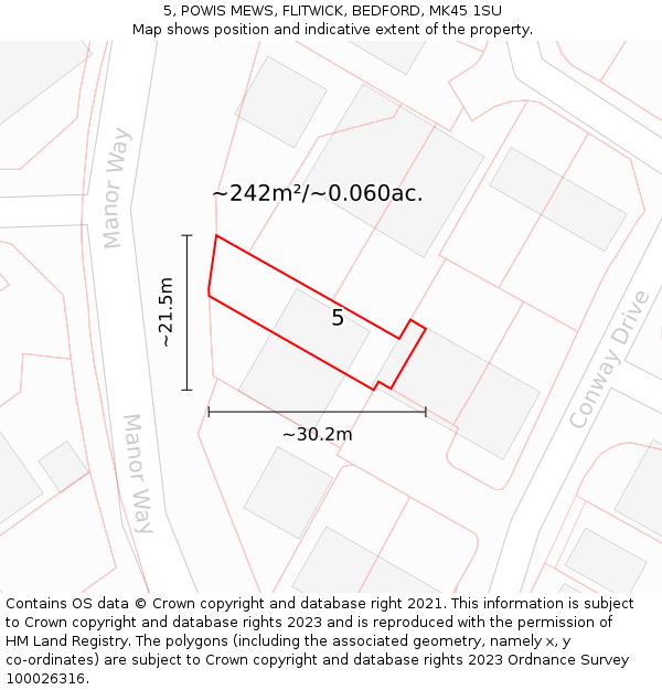 5, POWIS MEWS, FLITWICK, BEDFORD, MK45 1SU: Plot and title map