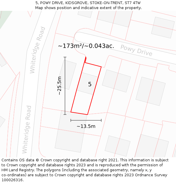 5, POWY DRIVE, KIDSGROVE, STOKE-ON-TRENT, ST7 4TW: Plot and title map