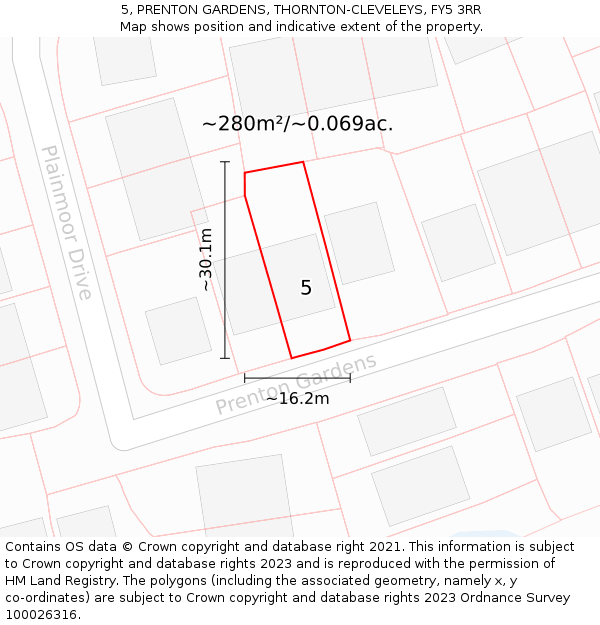 5, PRENTON GARDENS, THORNTON-CLEVELEYS, FY5 3RR: Plot and title map