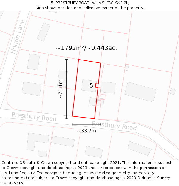 5, PRESTBURY ROAD, WILMSLOW, SK9 2LJ: Plot and title map