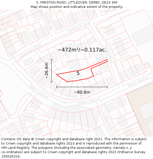 5, PRESTON ROAD, LITTLEOVER, DERBY, DE23 3AF: Plot and title map