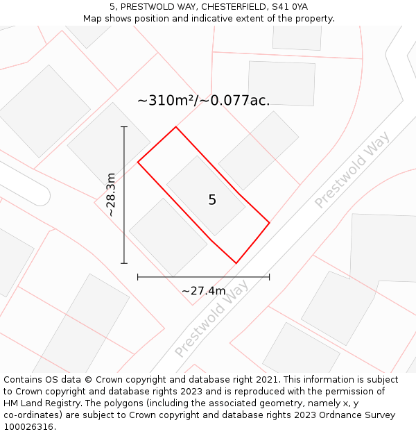 5, PRESTWOLD WAY, CHESTERFIELD, S41 0YA: Plot and title map