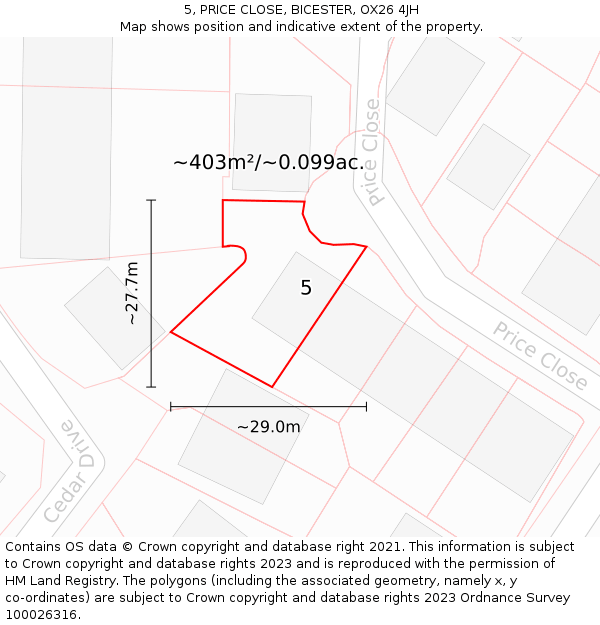 5, PRICE CLOSE, BICESTER, OX26 4JH: Plot and title map