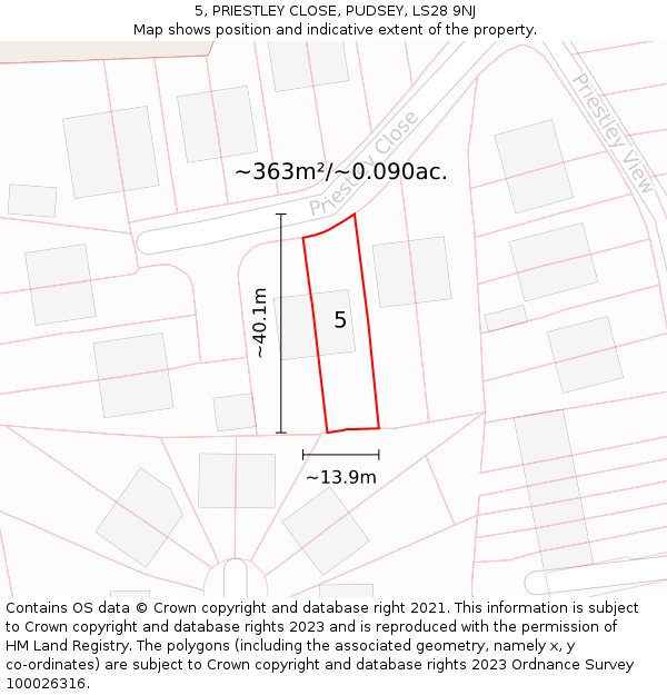 5, PRIESTLEY CLOSE, PUDSEY, LS28 9NJ: Plot and title map