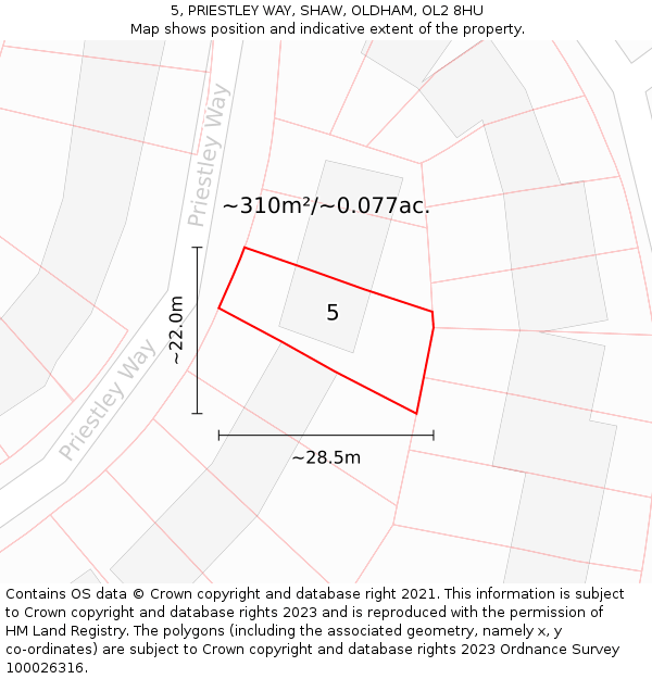5, PRIESTLEY WAY, SHAW, OLDHAM, OL2 8HU: Plot and title map