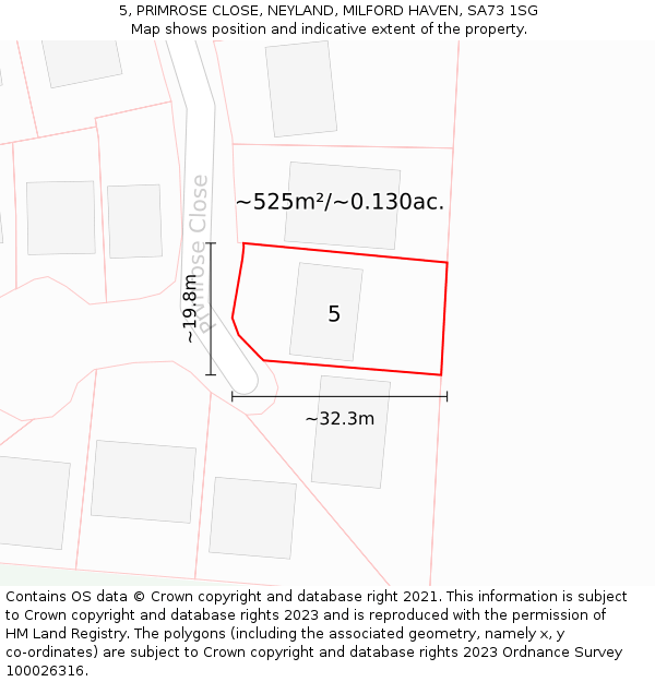 5, PRIMROSE CLOSE, NEYLAND, MILFORD HAVEN, SA73 1SG: Plot and title map