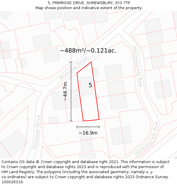 5, PRIMROSE DRIVE, SHREWSBURY, SY3 7TP: Plot and title map