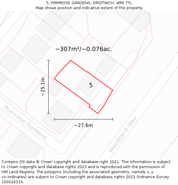 5, PRIMROSE GARDENS, DROITWICH, WR9 7TL: Plot and title map
