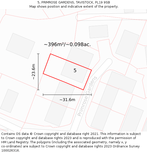 5, PRIMROSE GARDENS, TAVISTOCK, PL19 9SB: Plot and title map