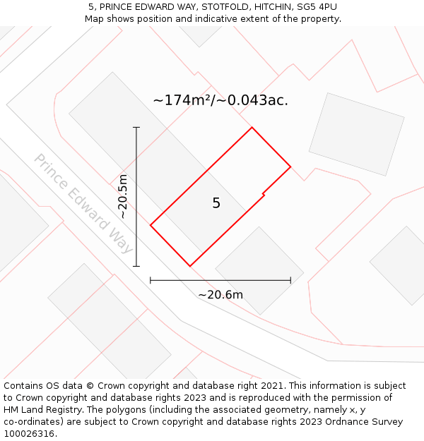 5, PRINCE EDWARD WAY, STOTFOLD, HITCHIN, SG5 4PU: Plot and title map