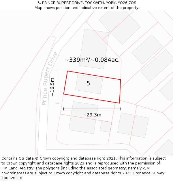 5, PRINCE RUPERT DRIVE, TOCKWITH, YORK, YO26 7QS: Plot and title map