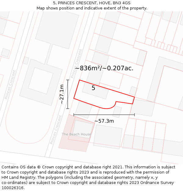 5, PRINCES CRESCENT, HOVE, BN3 4GS: Plot and title map