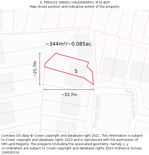 5, PRINCES GREEN, HALESWORTH, IP19 8DP: Plot and title map