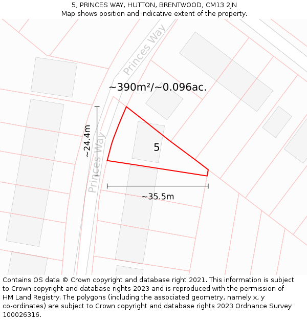 5, PRINCES WAY, HUTTON, BRENTWOOD, CM13 2JN: Plot and title map