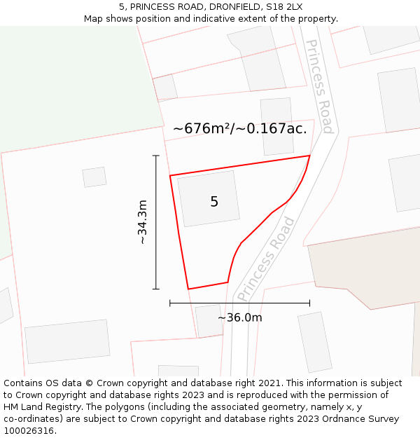 5, PRINCESS ROAD, DRONFIELD, S18 2LX: Plot and title map