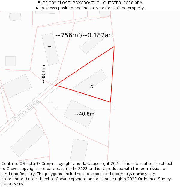 5, PRIORY CLOSE, BOXGROVE, CHICHESTER, PO18 0EA: Plot and title map