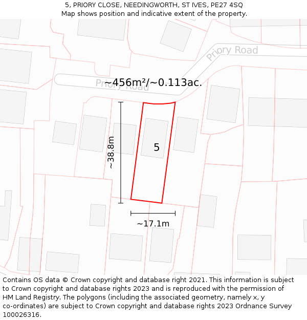 5, PRIORY CLOSE, NEEDINGWORTH, ST IVES, PE27 4SQ: Plot and title map