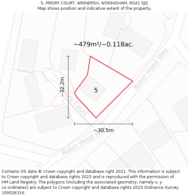 5, PRIORY COURT, WINNERSH, WOKINGHAM, RG41 5JQ: Plot and title map