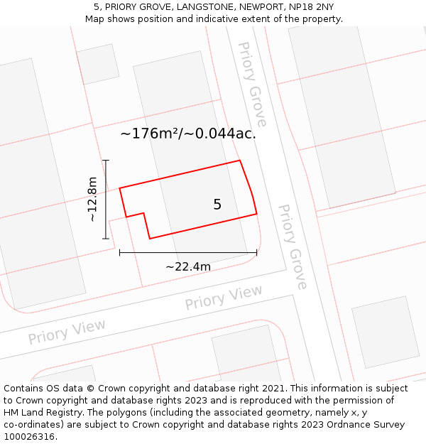 5, PRIORY GROVE, LANGSTONE, NEWPORT, NP18 2NY: Plot and title map