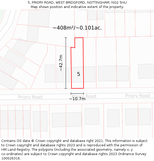 5, PRIORY ROAD, WEST BRIDGFORD, NOTTINGHAM, NG2 5HU: Plot and title map