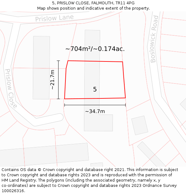 5, PRISLOW CLOSE, FALMOUTH, TR11 4PG: Plot and title map