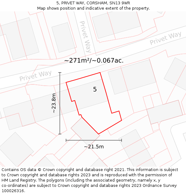 5, PRIVET WAY, CORSHAM, SN13 9WR: Plot and title map