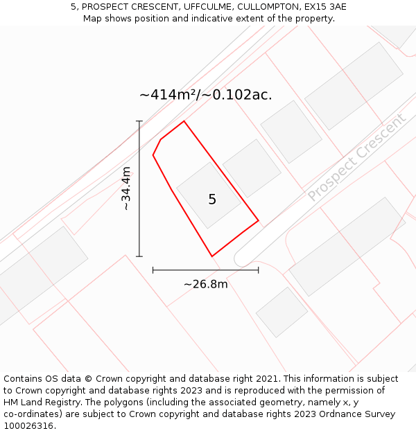 5, PROSPECT CRESCENT, UFFCULME, CULLOMPTON, EX15 3AE: Plot and title map