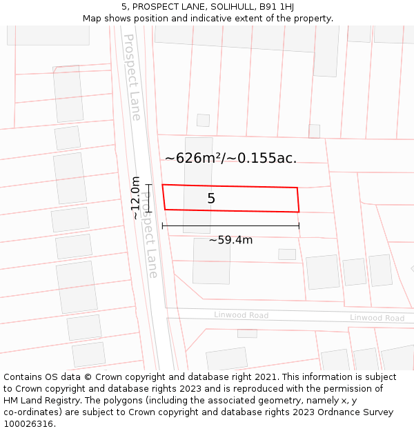 5, PROSPECT LANE, SOLIHULL, B91 1HJ: Plot and title map