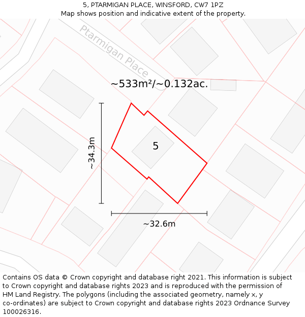 5, PTARMIGAN PLACE, WINSFORD, CW7 1PZ: Plot and title map